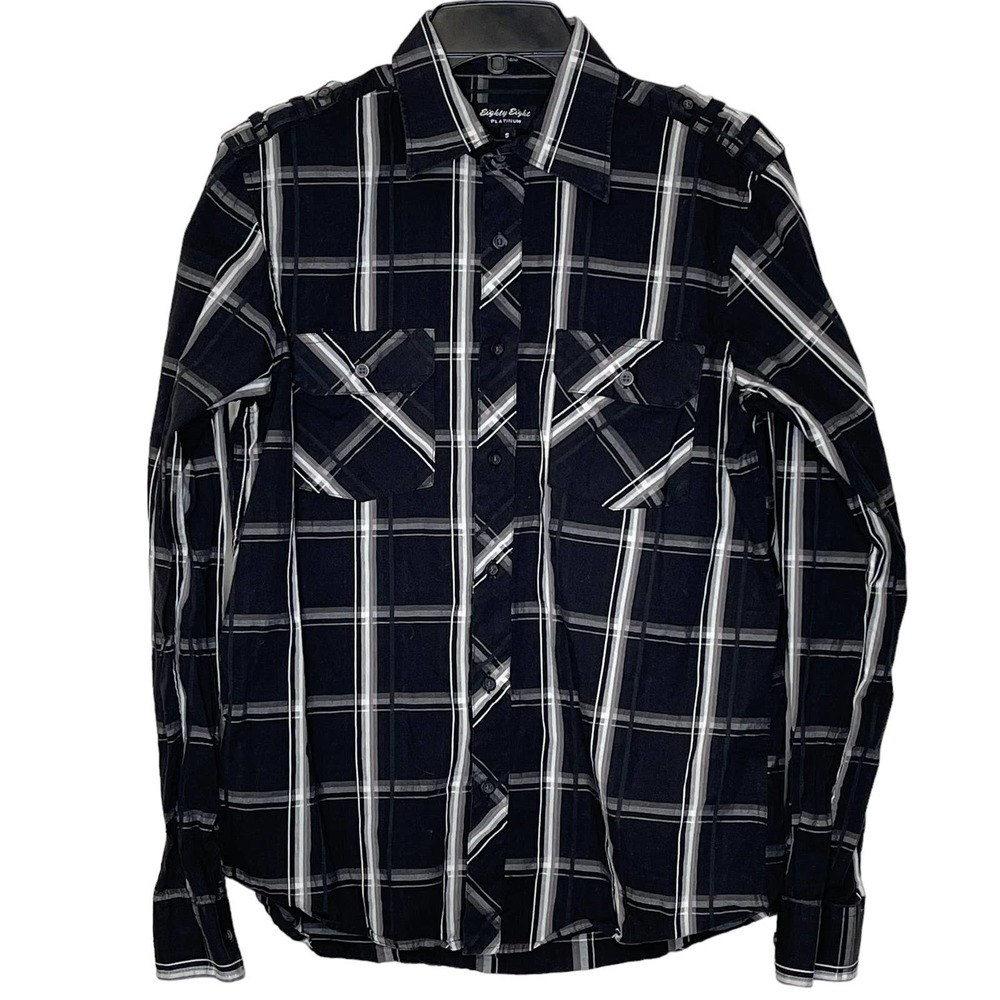 Eighty Eight Platinum Western Shirt Size Small Black Gray White Check Cotton
